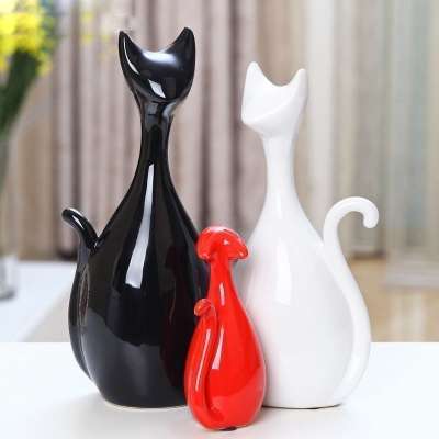 Cat shape black ,white,red three kind color ceramic craft for table decor