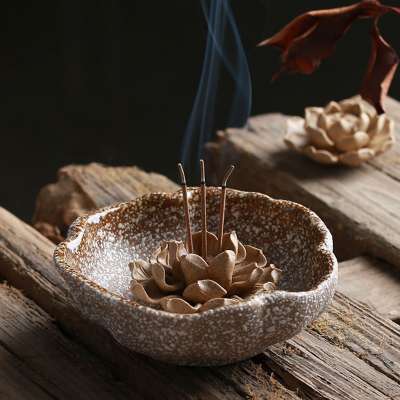 Handmade lotus incense inserted ceramic incense burner