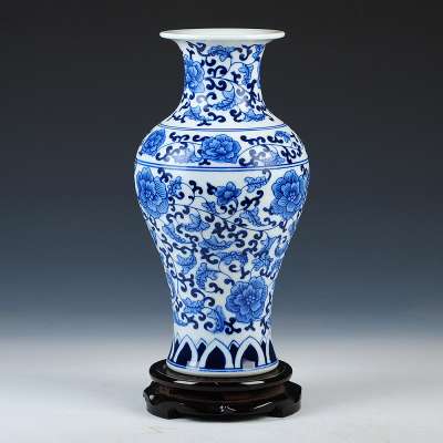 Ceramic Pot Vases Chinese Glaze Blue and White Flowers Old