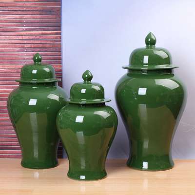 Good quality home decorative porcelain green ceramic storage jar