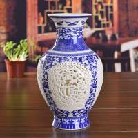 Antique blue and white porcelain classical hollow-out vase